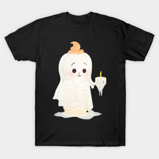 Cute Baby Ghost Holding Candle Funny Halloween Ghost Gothic,  retro vintage spooky halloween gothic ghost T-Shirt